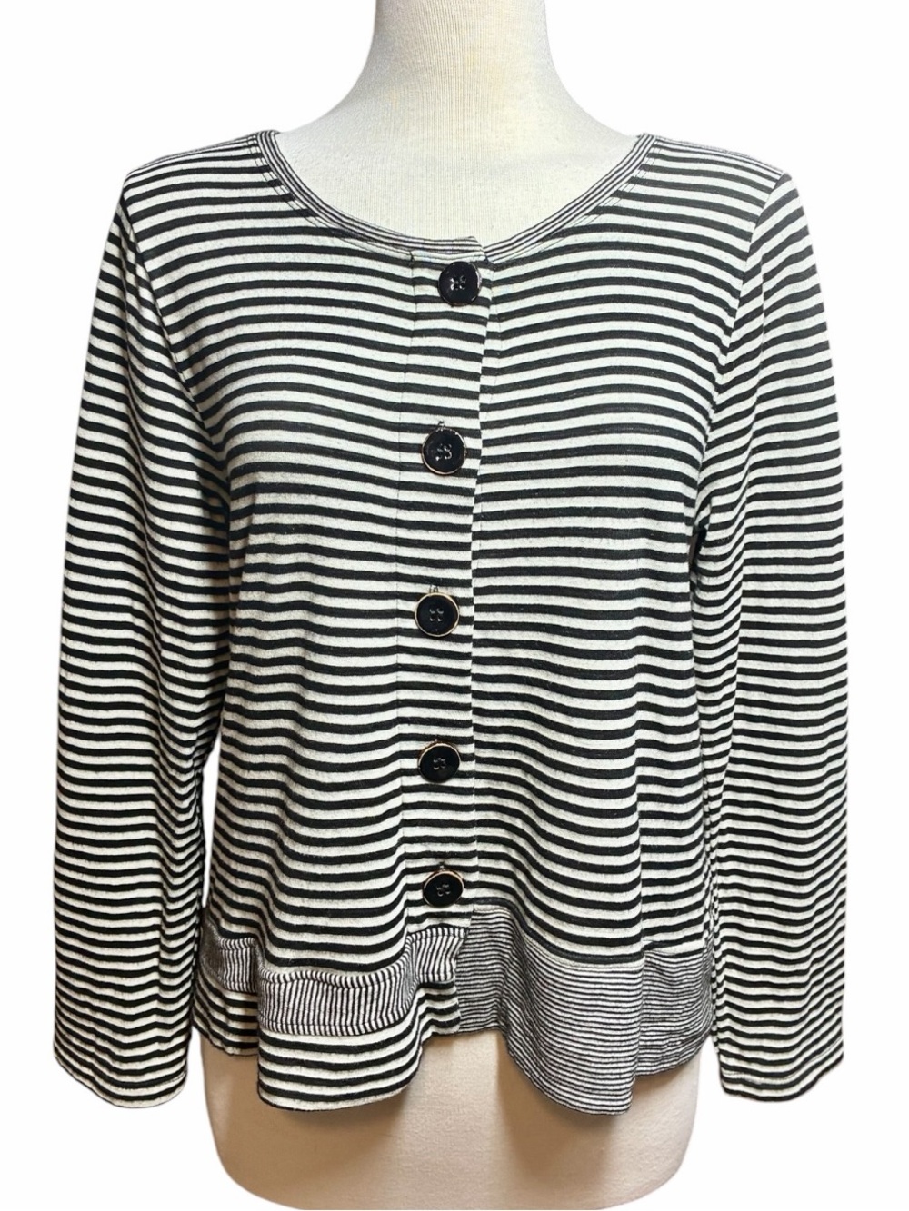Habitat Black and White Striped Knot Cardigan Lagenlook Women's Size Small